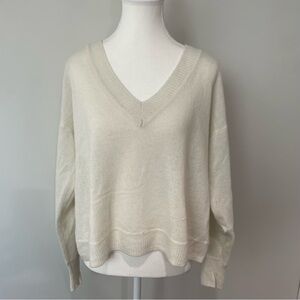 Line 100% Cashmere V Neck Knit Cropped Sweater Ivory Size Extra Large